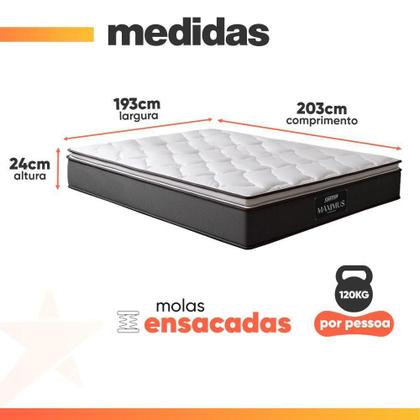 Imagem de Cama Box Baú Casal King Gazin Colchão Molas Ensacadas Pillow Top Maximus Cinza/Preto Cinza/Branco