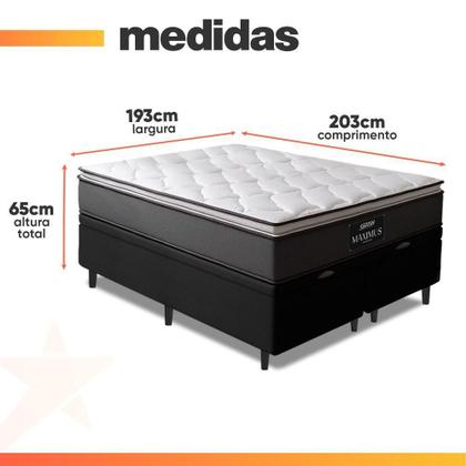 Imagem de Cama Box Baú Casal King Gazin Colchão Molas Ensacadas Pillow Top Maximus Cinza/Preto Cinza/Branco