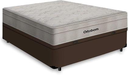 Imagem de Cama Box Bau Casal Marrom Colchão Ortobom De Molas Ensacadas Airtech Springpocket