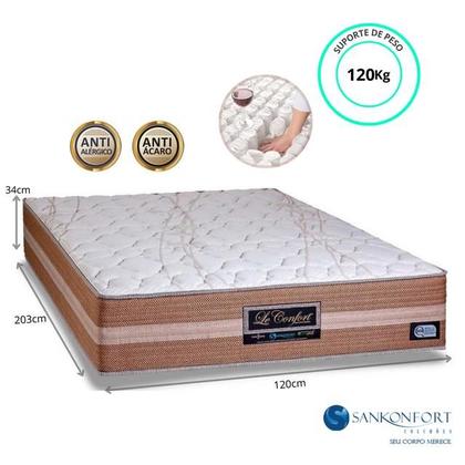 Imagem de Cama Box Baú Casal Medida Especial Viúva + Colchão Sankonfort Le Confort Molas Ensacadas 120x203x76 (Ideal para quartos pequenos)