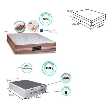 Imagem de Cama Box Baú Casal Medida Especial Viúva + Colchão Sankonfort Le Confort Molas Ensacadas 120x203x76 (Ideal para quartos pequenos)