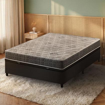 Imagem de Cama Box Baú Casal Preto Colchão Espuma D33 Ortopédico Zidi San Francisco 138x188x59cm