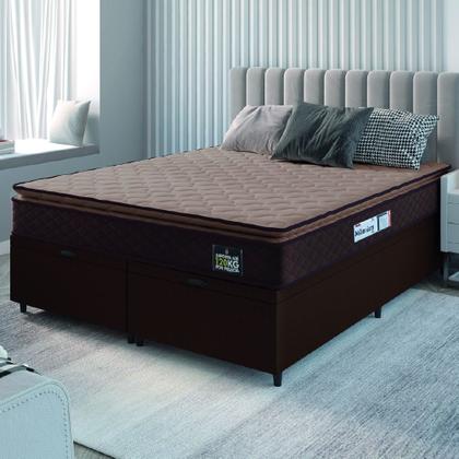 Imagem de Cama Box Baú Casal Queen Colchão Espuma D33 Pillow Top Millenium 158x198x60cm Suede Marrom Hellen