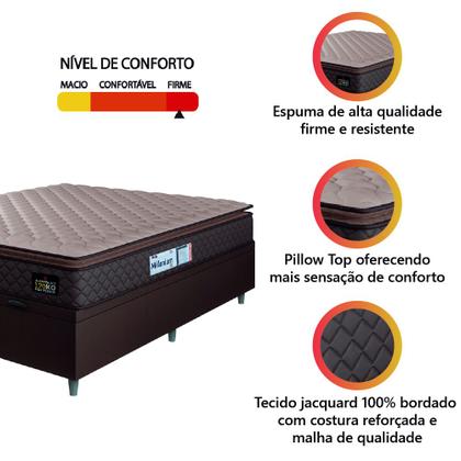 Imagem de Cama Box Baú Casal Queen Colchão Espuma D33 Pillow Top Millenium 158x198x60cm Suede Marrom Hellen
