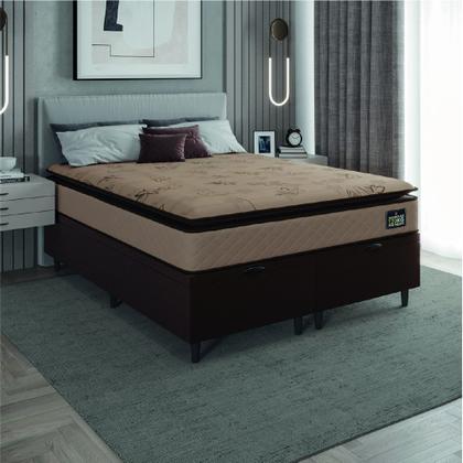 Imagem de Cama Box Baú Casal Queen Colchão Espuma D33 Pillow Top Van Gogh 158x198x70cm Suede Marrom Hellen  Suporta Até 120 Kg Por Pessoa