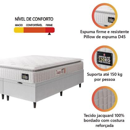 Imagem de Cama Box Baú Casal Queen Colchão Espuma D45 Lazio Pillow Top 158x198x65cm Branco Hellen