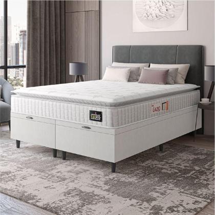 Imagem de Cama Box Baú Casal Queen Colchão Espuma D45 Lazio Pillow Top 158x198x65cm Branco Hellen