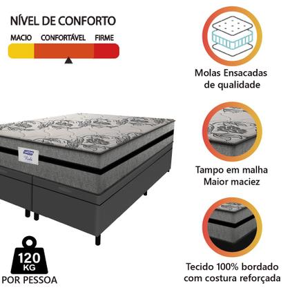 Imagem de Cama Box Baú Casal Queen Colchão Gazin Com Molas Ensacadas Rubi 158x198x73cm Suede Cinza/Preto