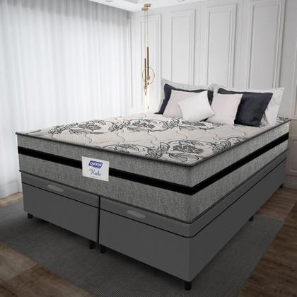 Imagem de Cama Box Baú Casal Queen Colchão Gazin Com Molas Ensacadas Rubi 158x198x73cm Suede Cinza/Preto