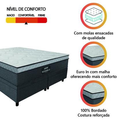 Cama Box Baú Casal Queen Colchão Gazin Maximus Molas Ensacadas 158x198x65cm Linho Grafite / Preto - Suporta até 120Kg por Pessoa Imagem de Cama Box Baú Casal Queen Colchão Gazin Maximus Molas Ensacadas 158x198x65cm Linho Grafite / Preto - Suporta até 120Kg por Pessoa