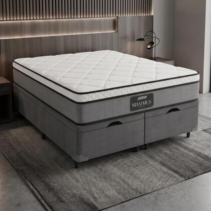 Imagem de Cama Box Baú Casal Queen Colchão Gazin Maximus Molas Ensacadas 158x198x65cm Linho Grafite / Preto - Suporta até 120Kg por Pessoa