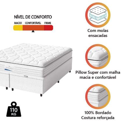 Imagem de Cama Box Baú Casal Queen Colchão Molas Ensacadas Granville Com Pillow Branco Probel