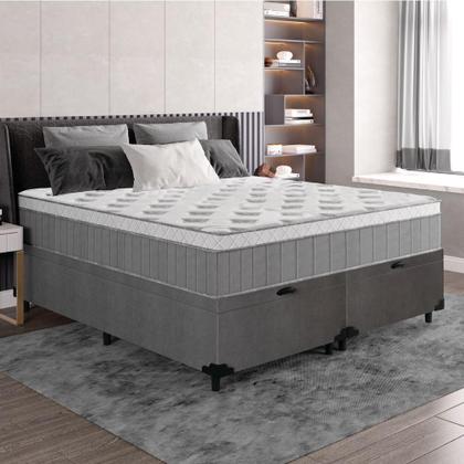 Imagem de Cama Box Baú Casal Queen Colchão Molas Ensacadas ômega 158x198x73cm Cinza / Branco