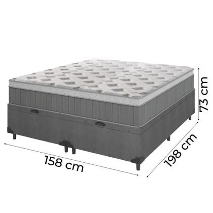 Imagem de Cama Box Baú Casal Queen Colchão Molas Ensacadas ômega 158x198x73cm Cinza / Branco