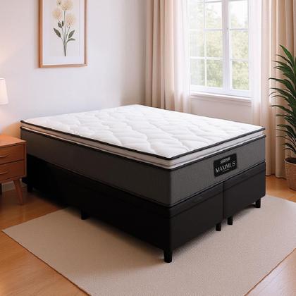 Imagem de Cama Box Baú Casal Queen Colchão Molas Ensacadas Pillow Top Maximus 158x198x69cm Cinza / Preto Gazin - Suporta até 120Kg por Pessoa