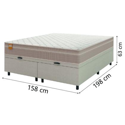 Cama Box Baú Casal Queen Colchão Molas Qatar 158x198x63cm Bege/Branco Inducol - Suporta Até 200 Kg Pessoa - CELUPLAS Imagem de Cama Box Baú Casal Queen Colchão Molas Qatar 158x198x63cm Bege/Branco Inducol - Suporta Até 200 Kg Pessoa