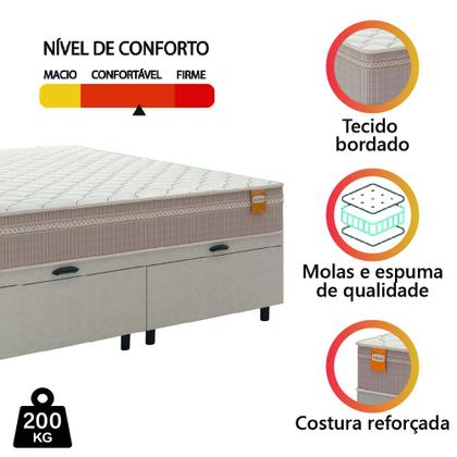 Cama Box Baú Casal Queen Colchão Molas Qatar 158x198x63cm Bege/Branco Inducol - Suporta Até 200 Kg Pessoa - CELUPLAS Imagem de Cama Box Baú Casal Queen Colchão Molas Qatar 158x198x63cm Bege/Branco Inducol - Suporta Até 200 Kg Pessoa