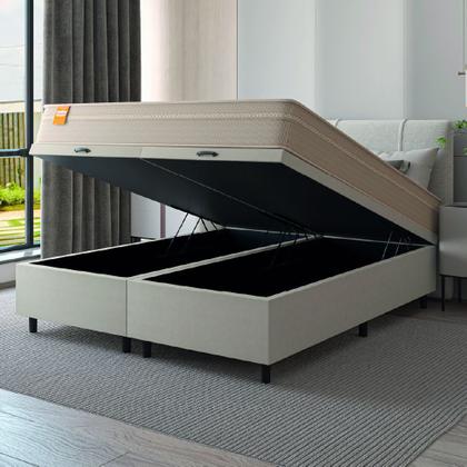 Cama Box Baú Casal Queen Colchão Molas Qatar 158x198x63cm Bege/Branco Inducol - Suporta Até 200 Kg Pessoa - CELUPLAS Imagem de Cama Box Baú Casal Queen Colchão Molas Qatar 158x198x63cm Bege/Branco Inducol - Suporta Até 200 Kg Pessoa