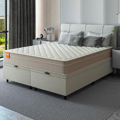 Cama Box Baú Casal Queen Colchão Molas Qatar 158x198x63cm Bege/Branco Inducol - Suporta Até 200 Kg Pessoa - CELUPLAS Imagem de Cama Box Baú Casal Queen Colchão Molas Qatar 158x198x63cm Bege/Branco Inducol - Suporta Até 200 Kg Pessoa