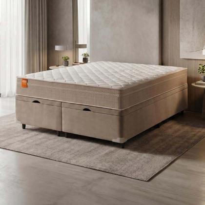 Imagem de Cama Box Baú Casal Queen Colchão Molas Qatar 158x198x63cm Bege/Branco Inducol - Suporta Até 200 Kg Pessoa