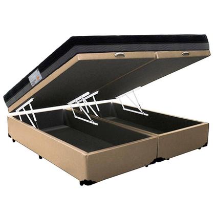 Imagem de Cama Box Baú Casal Sintético Bipartido + Colchão Ortobom ISO Dupla Face 138x188x60