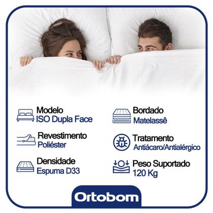 Imagem de Cama Box Baú Casal Sintético Bipartido + Colchão Ortobom ISO Dupla Face 138x188x60