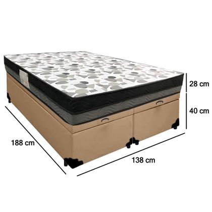 Imagem de Cama Box Baú Casal Sintético Bipartido + Colchão Ortobom ISO Dupla Face 138x188x60