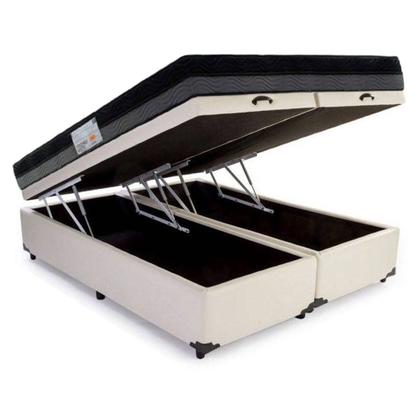 Imagem de Cama Box Baú Casal Sintético Bipartido + Colchão Ortobom ISO Dupla Face 138x188x60