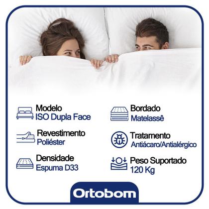 Imagem de Cama Box Baú Casal Sintético Bipartido + Colchão Ortobom ISO Dupla Face 138x188x60