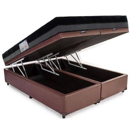 Imagem de Cama Box Baú Casal Sintético Bipartido + Colchão Ortobom ISO Dupla Face 138x188x60