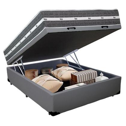 Imagem de Cama Box Baú Casal Sintético + Colchão Anjos Black Graphite Molas Ensacadas 138x188x64cm