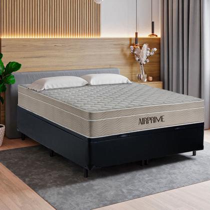 Imagem de Cama Box Baú Casal Sintético Cremil + Colchão Molas Ensacadas AirPrime 138cm Preto - Suporta Até 120kg Por Pessoa