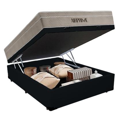 Imagem de Cama Box Baú Casal Sintético Cremil + Colchão Molas Ensacadas AirPrime 138cm Preto - Suporta Até 120kg Por Pessoa
