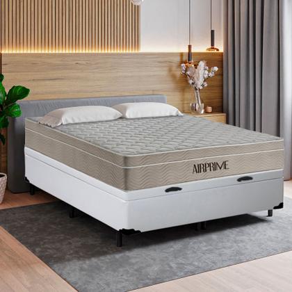 Imagem de Cama Box Baú Casal Sintético Cremil + Colchão Molas Ensacadas AirPrime 138x188x65cm Branco