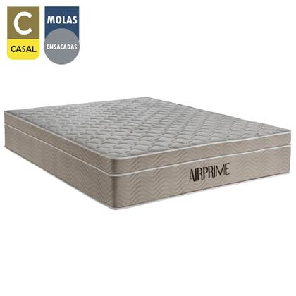 Imagem de Cama Box Baú Casal Sintético Cremil + Colchão Molas Ensacadas AirPrime 138x188x65cm Branco