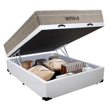 Imagem de Cama Box Baú Casal Sintético Cremil + Colchão Molas Ensacadas AirPrime 138x188x65cm Branco