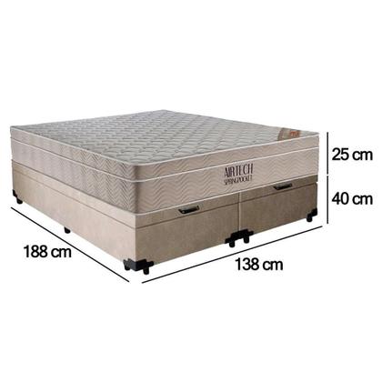 Imagem de Cama Box Baú Casal Suede Bipartido + Colchão Ortobom Airtech Molas Ensacadas 65x138x188 Cor:bege