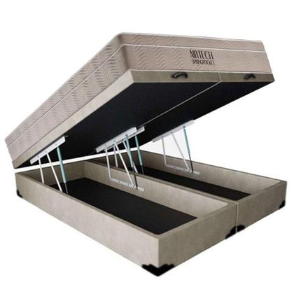 Imagem de Cama Box Baú Casal Suede Bipartido + Colchão Ortobom Airtech Molas Ensacadas 65x138x188 Cor:bege