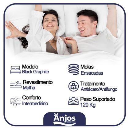 Imagem de Cama Box Baú Casal Suede + Colchão Anjos Black Graphite Molas Ensacadas 138x188x64cm