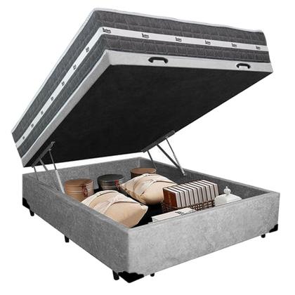 Imagem de Cama Box Baú Casal Suede + Colchão Anjos Black Graphite Molas Ensacadas 138x188x64cm