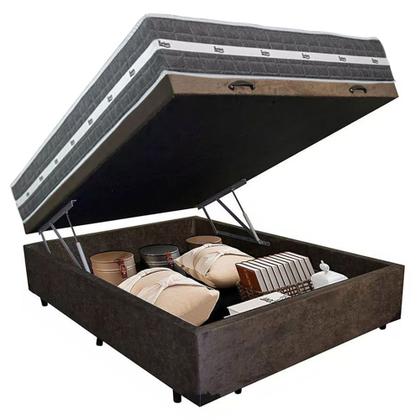Imagem de Cama Box Baú Casal Suede + Colchão Anjos Black Graphite Molas Ensacadas 138x188x64cm