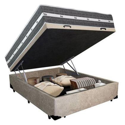 Imagem de Cama Box Baú Casal Suede + Colchão Anjos Black Graphite Molas Ensacadas 138x188x64cm