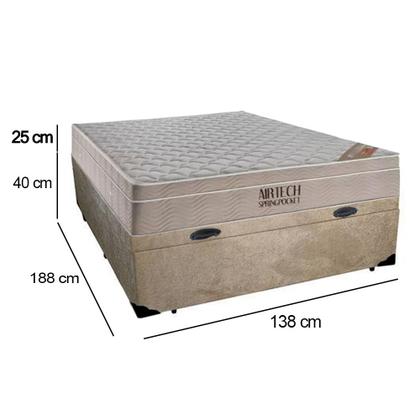 Imagem de Cama Box Baú Casal Suede + Colchão Ortobom Airtech Molas Ensacadas 138x188x65 Bege