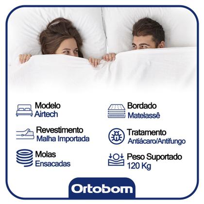 Imagem de Cama Box Baú Casal Suede + Colchão Ortobom Airtech Molas Ensacadas 138x188x65 Bege