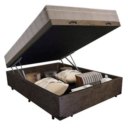 Imagem de Cama Box Baú Casal Suede + Colchão SerenePrime  Molas Ensacadas 138x188x69 Marrom