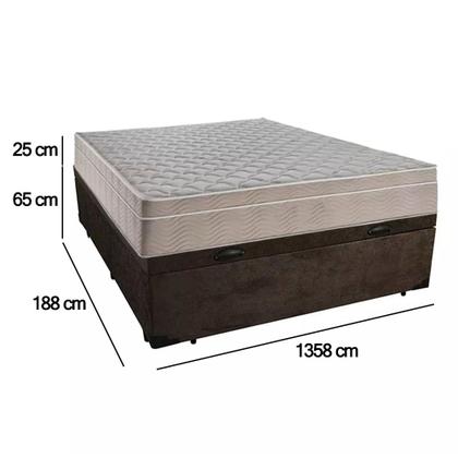 Imagem de Cama Box Baú Casal Suede + Colchão SerenePrime  Molas Ensacadas 138x188x69 Marrom