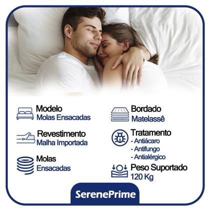 Imagem de Cama Box Baú Casal Suede + Colchão SerenePrime  Molas Ensacadas 138x188x69 Marrom