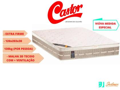Imagem de Cama Box Baú Casal Viúva Medida Especial + Colchão Castor Premium Tecnopedic Molas -120x203x72 - Linha Firme - Luxo - Ideal para espaços pequenos 