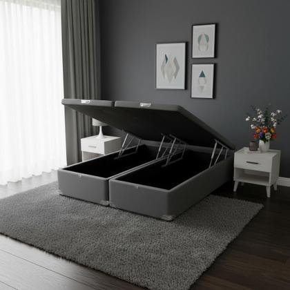 Imagem de Cama Box Baú Castor Queen Vellus Cinza 158x198x35cm