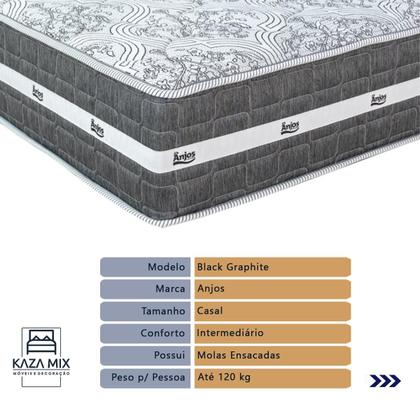 Imagem de Cama Box Baú Cinza e Colchão Black Graphite Molas Ensacadas Casal Anjos